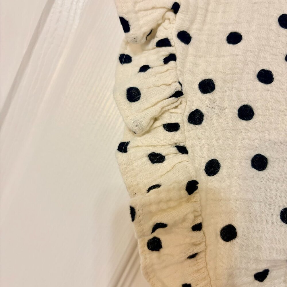 Madewell Ruffle Short-Sleeve Ivory Black Mini Babydoll Dress in Dot Toss Medium - Picture 6 of 10